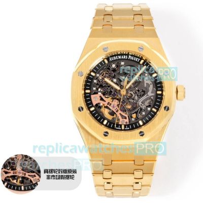 OMF Swiss Clone Yellow Gold New Audemars Piguet Royal Oak Offshore Skeleton Dial 3132 Watch 